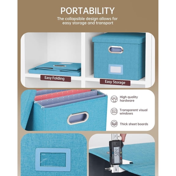 2 Pack File Storage Organizer, Document Organizer, Portable File Box with Lid, Fit for Letter/Legal File Folder Storage,Calamine Blue+Cobalt Green,Box only