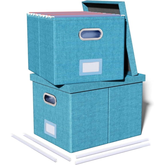 2 Pack File Storage Organizer, Document Organizer, Portable File Box with Lid, Fit for Letter/Legal File Folder Storage,Calamine Blue+Cobalt Green,Box only