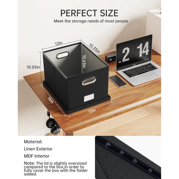 2 Pack File Storage Organizer, Filing Box, Portable File Box with Lid, Fit for Letter/Legal File Folder Storage, Document Organizer, Black