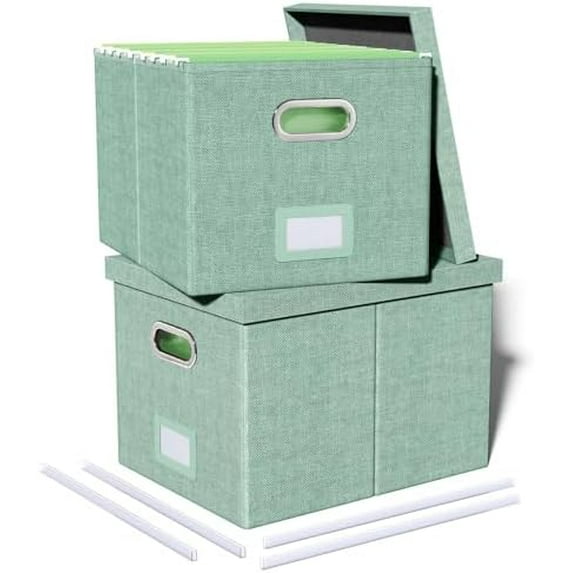 2 Pack File Storage Organizer, Filing Box, Portable File Box with Lid ...