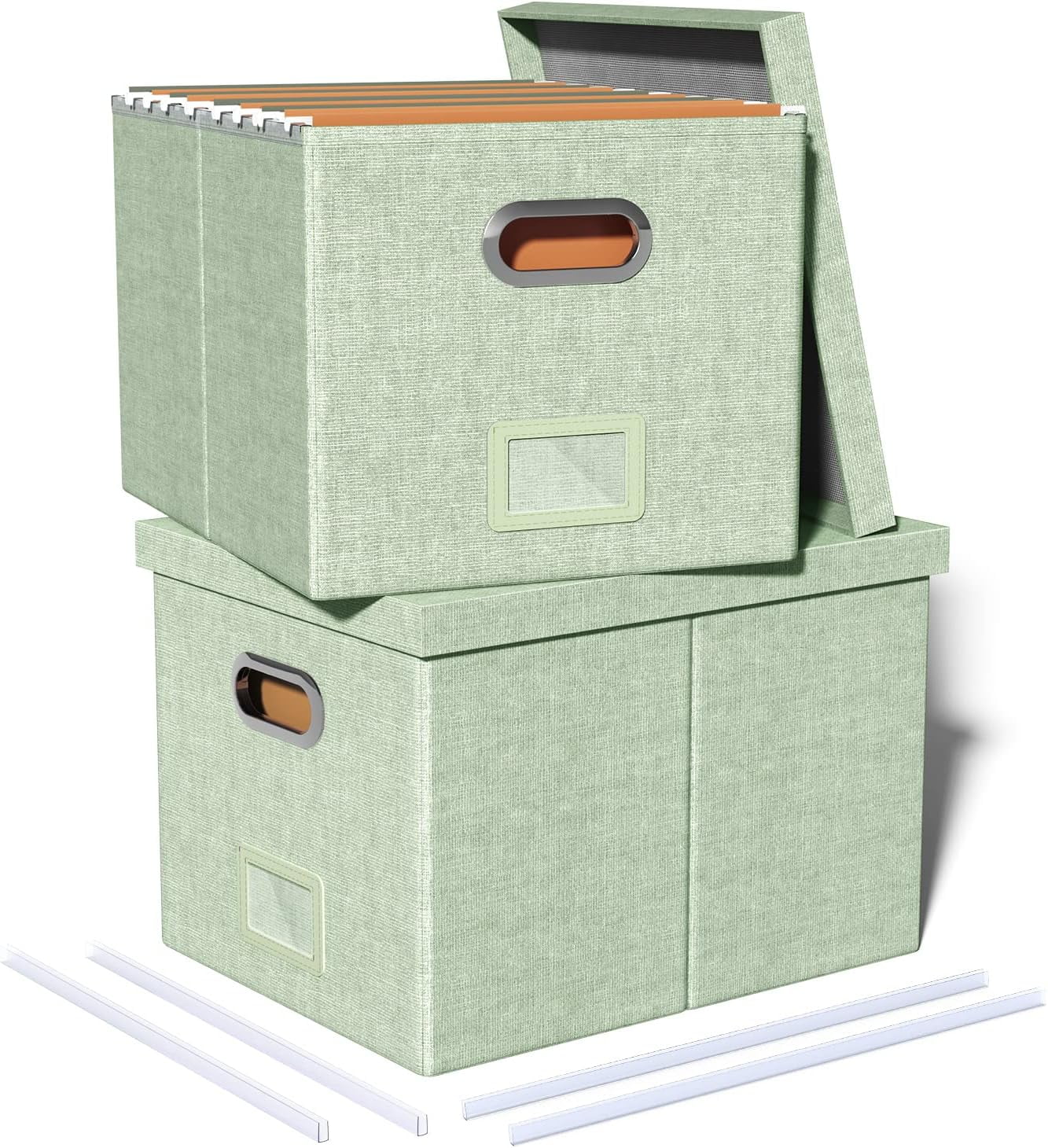 Green Legal Size MDF File Storage Organizer Box with Lid, 2 Pack