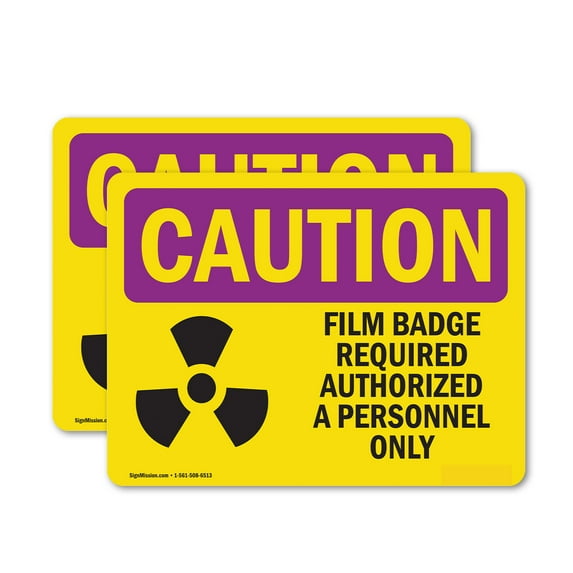(2 Pack) Film Badge Required OSHA Caution Radiation Sign 7 Inch X 5 Inch Vinyl Label Decal Sticker Weather Resistant, UV Protected for Workplace, Business, and Construction Site, Made
