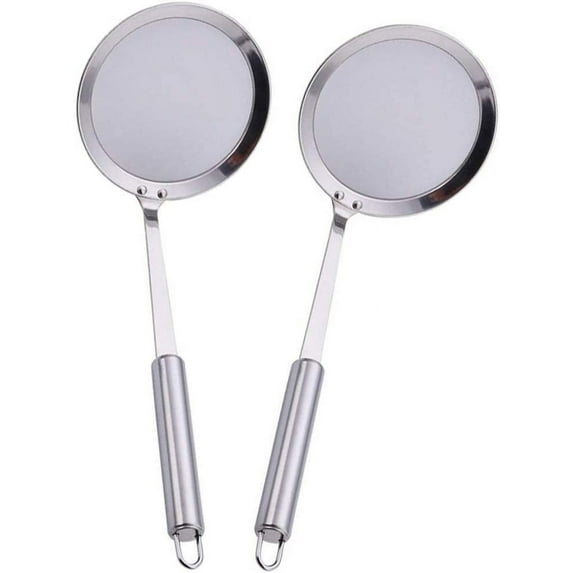 2 Pack Filter Spoons Stainless Steel Fine Wire Mesh Oil Filter Fryer Slotted Soup Soup Strainer Oil Strainer Spoon Non-Slip Lightweight