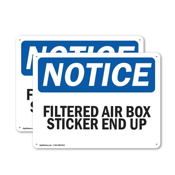 (2 Pack) Filtered Air Box Sticker End Up OSHA Notice Sign 14 Inch X 10 Inch Plastic Sign, Weather Resistant, UV Protected for Workplace, Business, and Construction Site, Made in the USA