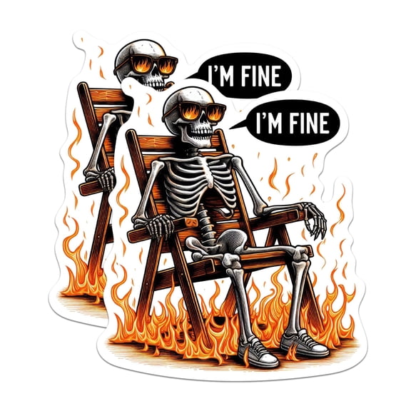 (2 Pack) I'm Fine Stickers - Funny Sarcastic Everything is Fine Sticker - 5 Inches On Longest Side - Premium Vinyl - for Cars, Trucks, Skateboards, Laptops - Made in USA - BMCS0560