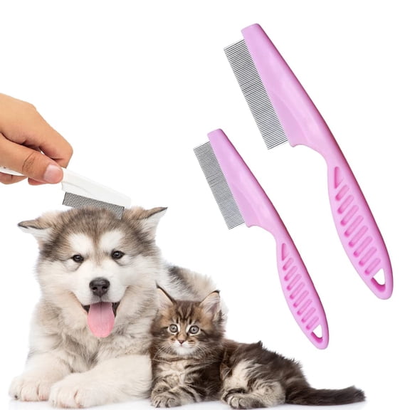 2 Pack Fine-Tooth Stainless Steel Pet Grooming Comb, Multifunctional Detangling and Styling Tool for Small Dogs and Puppies