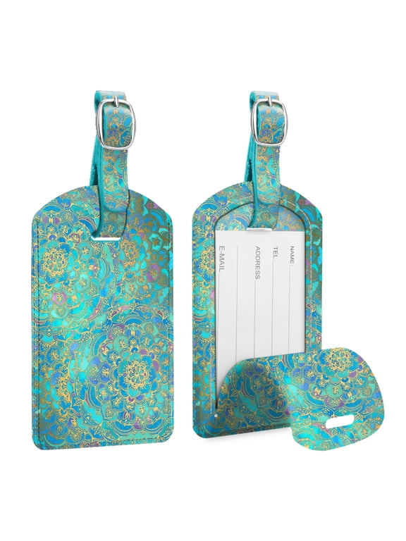 [2 Pack] Fintie Luggage Tags, PU Leather Name ID Label Holder with Privacy Cover Travel Bag Cruise Suitcase Identifier