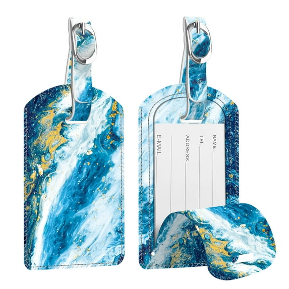 [2 Pack] Fintie Luggage Tags, PU Leather Name ID Label Holder with Privacy Cover Travel Bag Cruise Suitcase Identifier