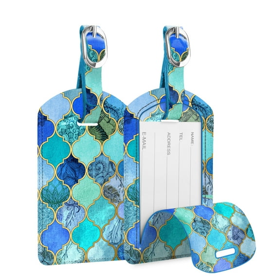 [2 Pack] Fintie Luggage Tags, PU Leather Name ID Label Holder with Privacy Cover Travel Bag Cruise Suitcase Identifier