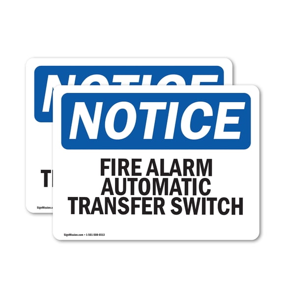 (2 Pack) Fire Alarm Automatic Transfer Switch OSHA Notice Sign 5 Inch X 3.5 Inch Vinyl Label Decal Sticker Weather Resistant, UV Protected for Workplace, Business, and Construction