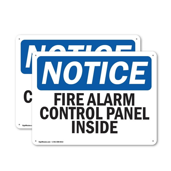 (2 Pack) Fire Alarm Control Panel Inside OSHA Notice Sign 18 Inch X 12 Inch Indoor / Outdoor Rust-Free Aluminum Metal Signs for Workplace, Workshop, and Construction Site, Made in the
