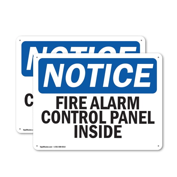 (2 Pack) Fire Alarm Control Panel Inside OSHA Notice Sign 24 Inch X 18 Inch Plastic Sign, Weather Resistant, UV Protected for Workplace, Business, and Construction Site, Made in the USA
