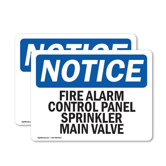 (2 Pack) Fire Alarm Control Panel Sprinkler Main Valve OSHA Notice Sign