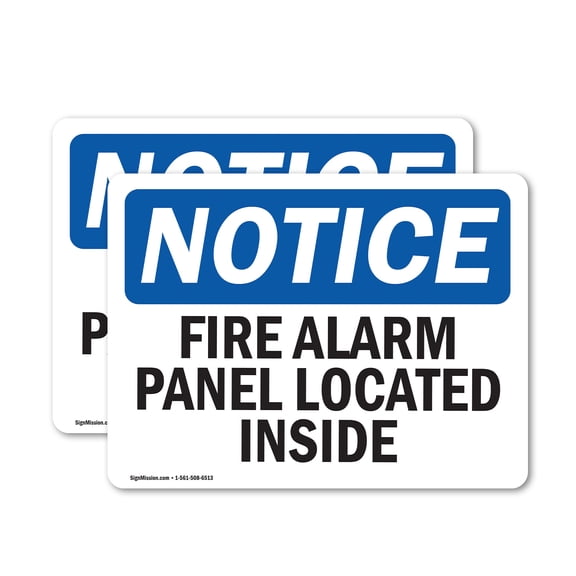 (2 Pack) Fire Alarm Panel Located Inside OSHA Notice Sign 24 Inch X 18 Inch Vinyl Label Decal Sticker Weather Resistant, UV Protected for Workplace, Business, and Construction Site,