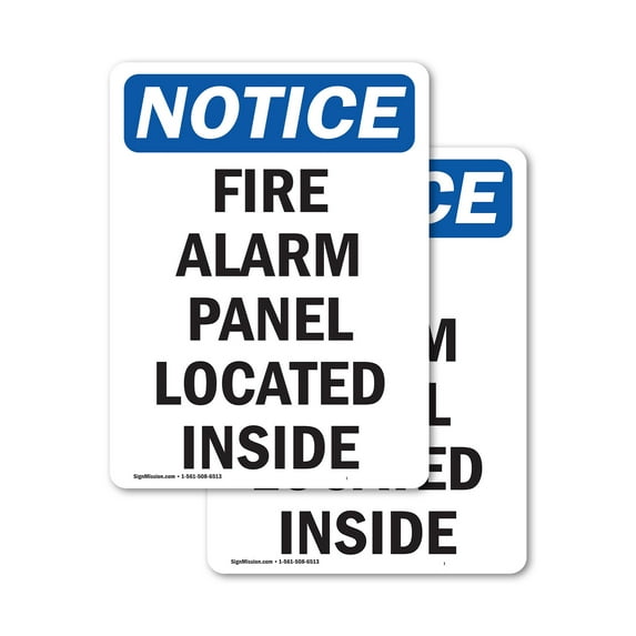 (2 Pack) Fire Alarm Panel Located Inside OSHA Notice Sign 5 Inch X 7 Inch Vinyl Label Decal Sticker Weather Resistant, UV Protected for Workplace, Business, and Construction Site, Made
