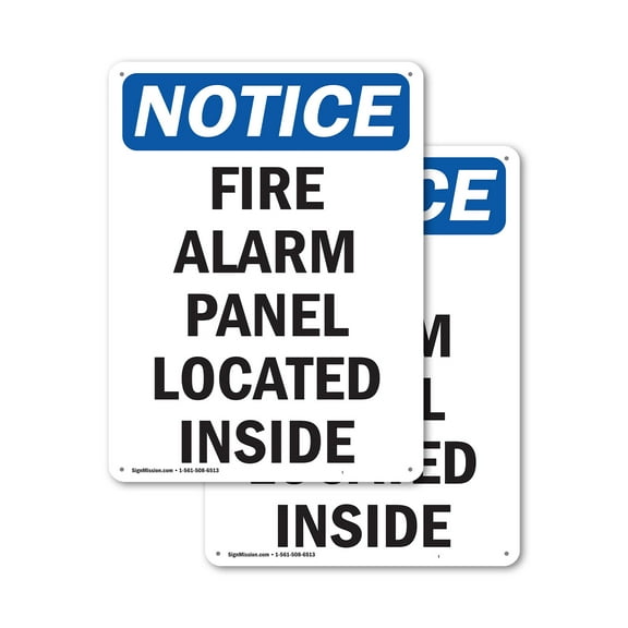 (2 Pack) Fire Alarm Panel Located Inside OSHA Notice Sign 7 Inch X 10 Inch Plastic Sign, Weather Resistant, UV Protected for Workplace, Business, and Construction Site, Made in the USA