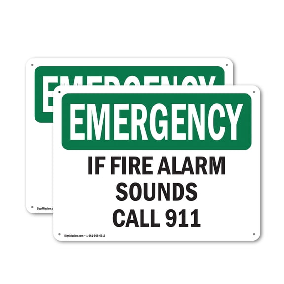 (2 Pack) If Fire Alarm Sounds Call 911 OSHA Emergency Sign 14 Inch X 10 Inch Plastic Sign, Weather Resistant, UV Protected for Workplace, Business, and Construction Site, Made in the