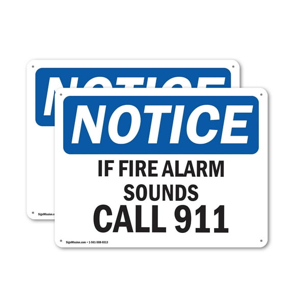 (2 Pack) If Fire Alarm Sounds Call 911 OSHA Notice Sign 10 Inch X 7 Inch Indoor / Outdoor Rust-Free Aluminum Metal Signs for Workplace, Workshop, and Construction Site, Made in the USA