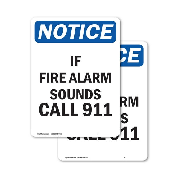 (2 Pack) If Fire Alarm Sounds Call 911 OSHA Notice Sign 18 Inch X 24 Inch Vinyl Label Decal Sticker Weather Resistant, UV Protected for Workplace, Business, and Construction Site, Made