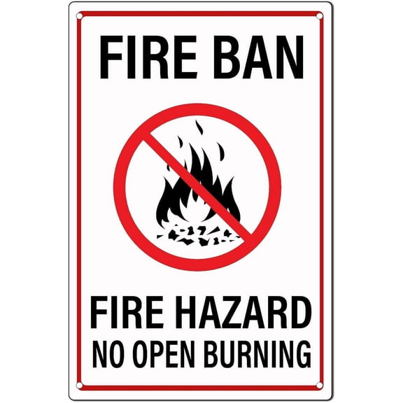 2 Pack Fire Ban No Open Burning Fire Hazard Funny Warning Signs,Fire Prevention Camping Signs,No Fire Pit Sign Man Cave Decor For Home Garage Man Cave Garden Office Bar Cafe 8x12 Inch