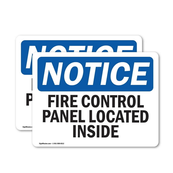 (2 Pack) Fire Control Panel Located Inside OSHA Notice Sign 14 Inch X 10 Inch Vinyl Label Decal Sticker Weather Resistant, UV Protected for Workplace, Business, and Construction Site,