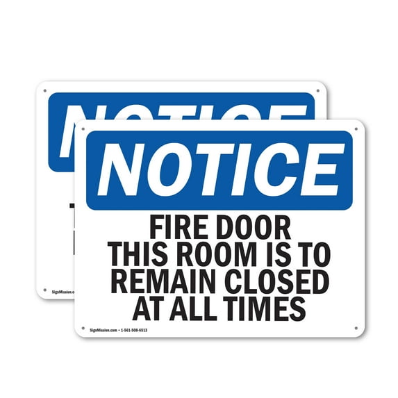 (2 Pack) Fire Door This Door Is To Remain Closed OSHA Notice Sign 14 Inch X 10 Inch Indoor / Outdoor Rust-Free Aluminum Metal Signs for Workplace, Workshop, and Construction Site, Made