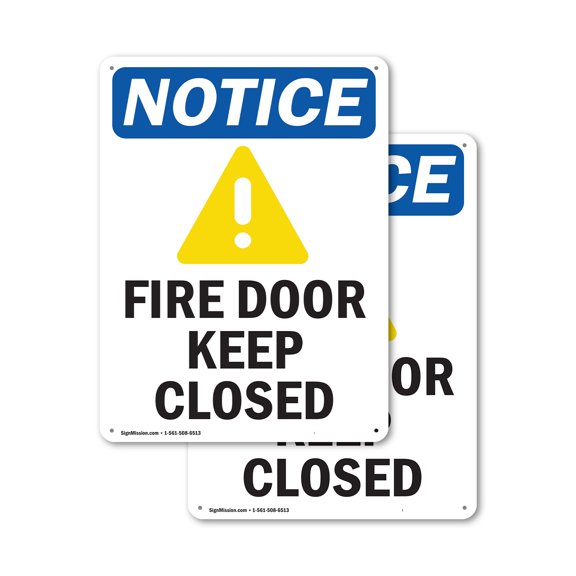 (2 Pack) Fire Door Keep Closed OSHA Notice Sign 10 Inch X 14 Inch Plastic Sign, Weather Resistant, UV Protected for Workplace, Business, and Construction Site, Made in the USA