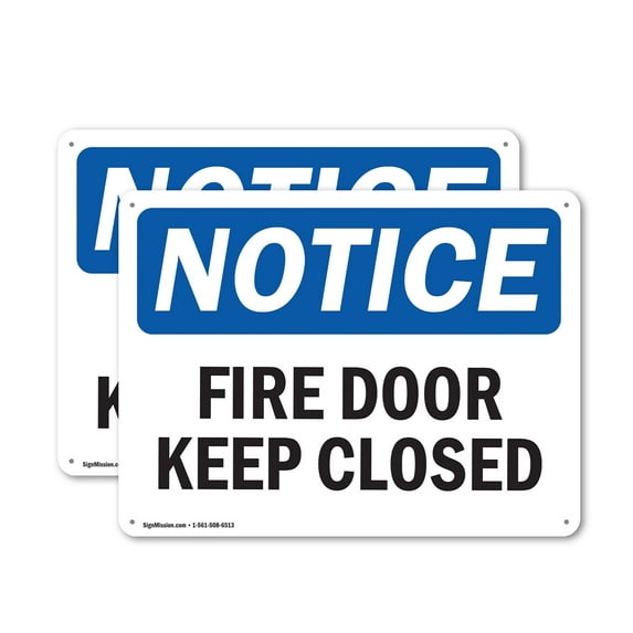 (2 Pack) Fire Door Keep Closed OSHA Notice Sign 18 Inch X 12 Inch Indoor / Outdoor Rust-Free Aluminum Metal Signs for Workplace, Workshop, and Construction Site, Made in the USA