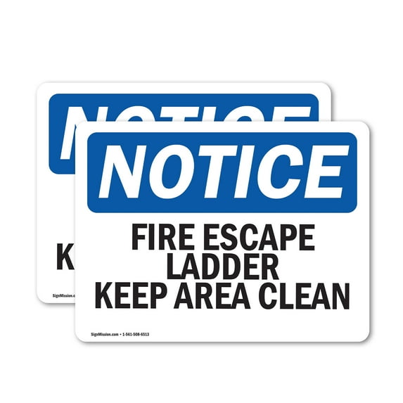 (2 Pack) Fire Escape Ladder Keep Area Clear OSHA Notice Sign 10 Inch X 7 Inch Vinyl Label Decal Sticker Weather Resistant, UV Protected for Workplace, Business, and Construction Site,