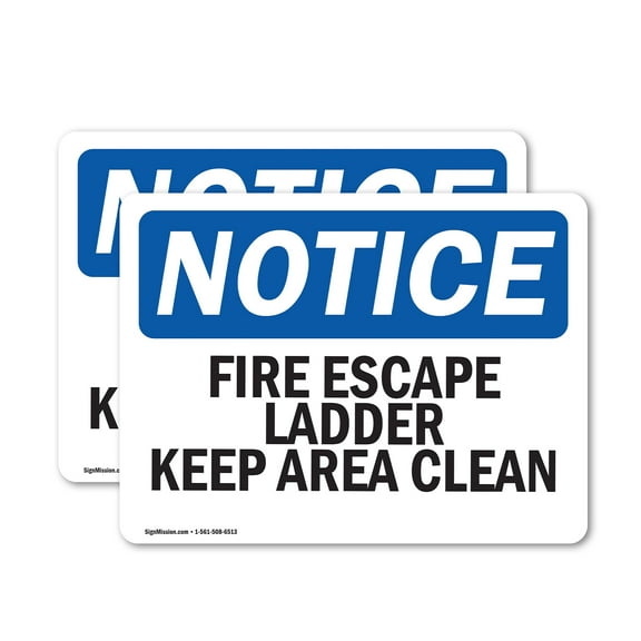 (2 Pack) Fire Escape Ladder Keep Area Clear OSHA Notice Sign 7 Inch X 5 Inch Vinyl Label Decal Sticker Weather Resistant, UV Protected for Workplace, Business, and Construction Site,