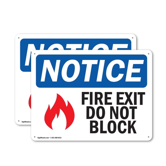 (2 Pack) Fire Exit Do Not Block OSHA Notice Sign 24 Inch X 18 Inch Plastic Sign, Weather Resistant, UV Protected for Workplace, Business, and Construction Site, Made in the USA