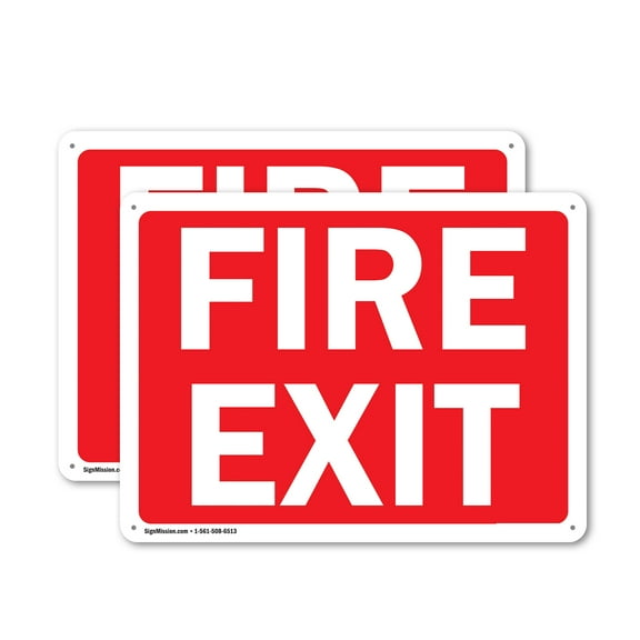 (2 Pack) Fire Exit Sign (white text on red background) OSHA Sign 24 Inch X 18 Inch Plastic Sign, Weather Resistant, UV Protected for Workplace, Business, and Construction Site, Made in