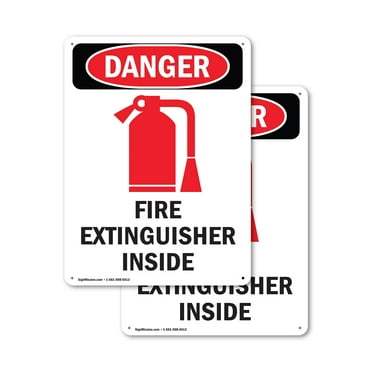 (2 Pack) Fire Extinguisher Inside OSHA Danger Sign 7 Inch X 10 Inch Indoor / Outdoor Rust-Free Aluminum Metal Signs for Workplace, Workshop, and Construction Site, Made in the USA