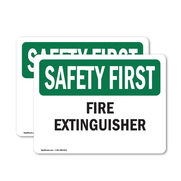 (2 Pack) Fire Extinguisher OSHA Safety First Sign 5 Inch X 3.5 Inch Vinyl Label Decal Sticker Weather Resistant, UV Protected for Workplace, Business, and Construction Site, Made in the