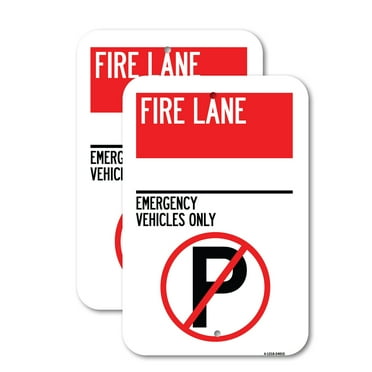 (2 Pack) Fire Lane - Emergency Vehicles Only (With No Parking Symbol | 18" X 24" Heavy-Gauge Aluminum Sign | Rust Free Aluminum, Weather Resistant, Waterproof, Fade Resistant, 2