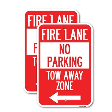 (2 Pack) Fire Lane Tow-Away Zone with Left Arrow | 18" X 24" Heavy-Gauge Aluminum Sign | Rust Free Aluminum, Weather Resistant, Waterproof, Fade Resistant, 2 Pre-drilled Holes