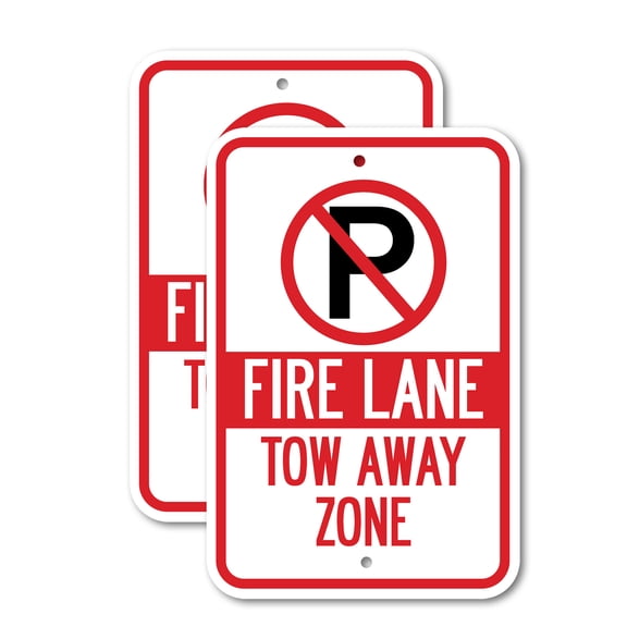 (2 Pack) Fire Lane Tow-Away Zone with ''P'' symbol | 12" X 18" Heavy-Gauge Aluminum Sign | Rust Free Aluminum, Weather Resistant, Waterproof, Fade Resistant, 2 Pre-drilled Holes