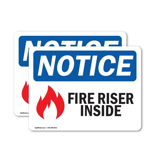 (2 Pack) Fire Riser Inside Sign With Symbol OSHA Notice Sign 10 Inch X ...
