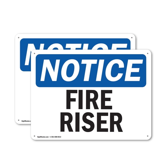 (2 Pack) Fire Riser OSHA Notice Sign 14 Inch X 10 Inch Plastic Sign, Weather Resistant, UV Protected for Workplace, Business, and Construction Site, Made in the USA