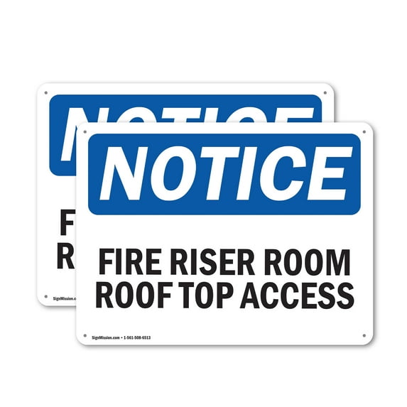 (2 Pack) Fire Riser Room Roof Top Access OSHA Notice Sign 24 Inch X 18 Inch Indoor / Outdoor Rust-Free Aluminum Metal Signs for Workplace, Workshop, and Construction Site, Made in the