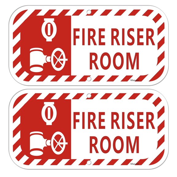2-Pack Fire Riser Room Signs Fire Signage 12" x 8" Fire Riser Inside Sign Fire Safety Warning Sign Metal Reflective Rust Aluminum UV Protected Waterproof Outdoor Use