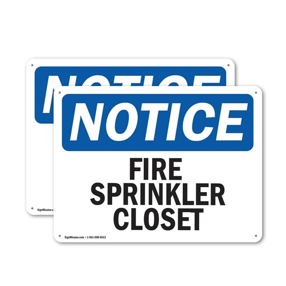 (2 Pack) Fire Sprinkler Closet OSHA Notice Sign 14 Inch X 10 Inch Plastic Sign, Weather Resistant, UV Protected for Workplace, Business, and Construction Site, Made in the USA