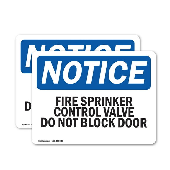 (2 Pack) Fire Sprinkler Control Valve Do Not Block Door OSHA Notice Sign