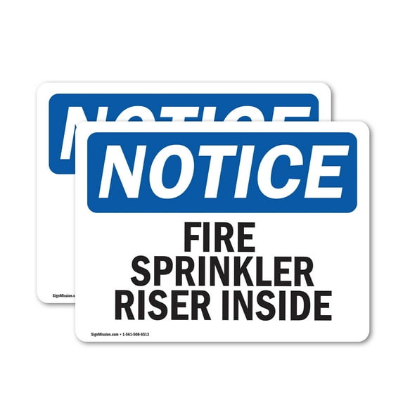 (2 Pack) Fire Sprinkler Riser Inside OSHA Notice Sign 24 Inch X 18 Inch Vinyl Label Decal Sticker Weather Resistant, UV Protected for Workplace, Business, and Construction Site, Made in