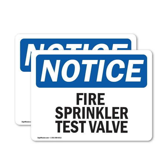 (2 Pack) Fire Sprinkler Test Valve OSHA Notice Sign 5 Inch X 3.5 Inch Vinyl Label Decal Sticker Weather Resistant, UV Protected for Workplace, Business, and Construction Site, Made in
