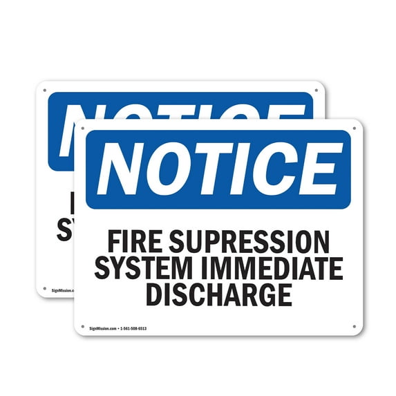 (2 Pack) Fire Suppression System Immediate Discharge OSHA Notice Sign 24 Inch X 18 Inch Indoor / Outdoor Rust-Free Aluminum Metal Signs for Workplace, Workshop, and Construction Site,