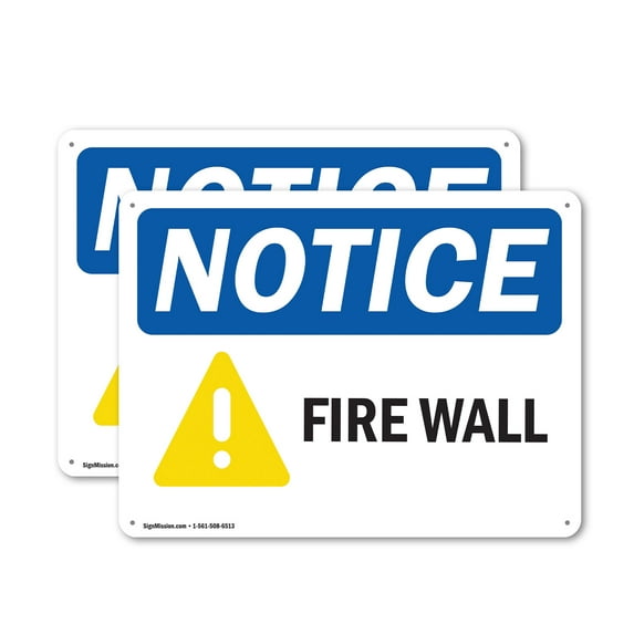 (2 Pack) Fire Wall OSHA Notice Sign 18 Inch X 12 Inch Indoor / Outdoor Rust-Free Aluminum Metal Signs for Workplace, Workshop, and Construction Site, Made in the USA