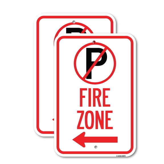 (2 Pack) Fire Zone (No Parking Symbol and Left Arrow) | 12" X 18" Heavy-Gauge Aluminum Sign | Rust Free Aluminum, Weather Resistant, Waterproof, Fade Resistant, 2 Pre-drilled Holes