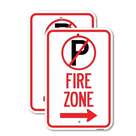 (2 Pack) Fire Zone (No Parking Symbol and Right Arrow) | 12" X 18" Heavy-Gauge Aluminum Sign | Rust Free Aluminum, Weather Resistant, Waterproof, Fade Resistant, 2 Pre-drilled Holes