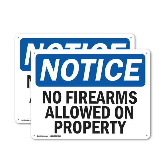 (2 Pack) No Firearms Allowed On Property OSHA Notice Sign 14 Inch X 10 Inch Plastic Sign, Weather Resistant, UV Protected for Workplace, Business, and Construction Site, Made in the USA